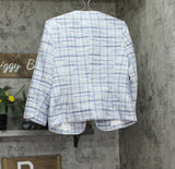 Kasper Womens Tweed 3/4 Sleeve Open Front Jacket Blazer Sky Blue Multi 10