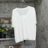 Calvin Klein Short Sleeve Linen-Blend V-Neck Top 44C301G Sweet Corn Off White L