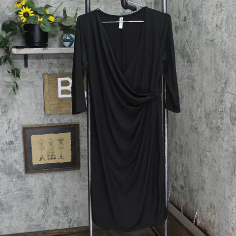 24seven Womens Knit Faux Wrap Midi Dress 166708058b2c88 Black XL