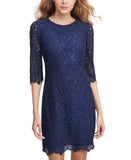 Kensie Womens Half Sleeve Lace Sheath Dress KDLN0805 Navy Blue 8