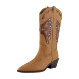 Madden Girl Shaft Faux Leather Stud Pointed Toe Western Boots Natural Brown 8M