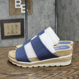 Easy Street Women's Maryann Wedge Sandal MARAN Denim Croco Blue 7W