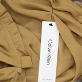 Calvin Klein Womens Plus Size Ruffle-Neck Button-Sleeve Shirt Luggage Brown 2X