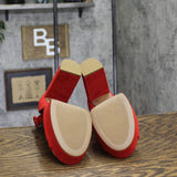 Sun Stone Block Heel Platform Sandals with Ankle Strap 10018613300 Red Micro 10M