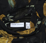 Susan Graver Womens Printed Mesh Ruched Mock Neck Top A703220 Gold / Black S