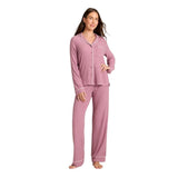Auden Cozy Ribbed Notch Collar Long Sleeve Pajama Top 94437831 Pink XL