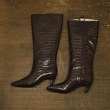 INC International Concepts Mid-Heel Knee High Boots Kitten Heel Brown Croc 12M