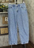 Future Collective Womens Mid-Rise Studded Barrel Leg Jeans Blue Denim 10