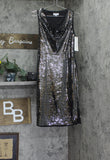 Calvin Klein Womens Embellished Sequinned Velvet Shift Dress Black / Silver 4