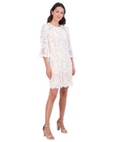 Vince Camuto Petite Jewel-Neck Lace Shift Dress Ivory Off White / Beige Brown 2P