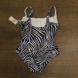 Anne Cole Womens Square Neck One-Piece Swimsuit Shadow Palm Blue Multi 10