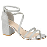 Journee Collection Womens Glittery Bella Strap Heels BELLA Silver Gray 8M
