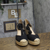 On 34th Melindaa Platform Espadrille Pump Wedge Ankle Wrap Sandals Black 6M