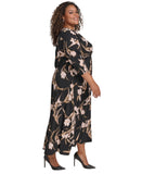 Calvin Klein Printed Twist-Front 3/4 Sleeve Maxi Dress Black Oyster Multi 16W