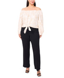 Vince Camuto Long Sleeve Front Tie Blouse Oyster Grey Gray Multi 2X