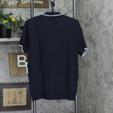 Spring + Mercer Collar Short Sleeve Sweater Polo Shirt Navy Blue / White XL