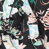 Miss Elaine Womens Printed 3/4-Sleeve Zip Front Robe 869824 Seaside Black M