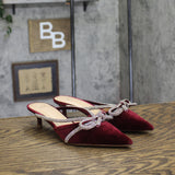 A New Day Gwen Rhinestone Bow Velvet Kitten Heels 94656735 Burgundy Red 6M