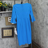 Adrianna Papell Womens Bell Sleeve Tie Front Dress Deep Cerulean Blue 4