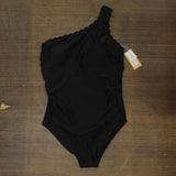 Kona Sol Women's Shirred Scallop One Shoulder One Piece Swimsuit Jet Black M