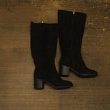 Journee Collection Block Heel Knee High Boots with Side Zip Black Suede 7M