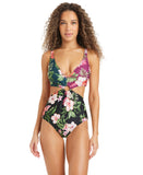 Bar III Fine Plunge Ring Over-the-Shoulder Monokini One Piece Black Multi M