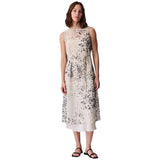 Calvin Klein Sleeveless Abstract Chiffon Belted Midi Dress Light Gray Print M
