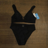 Cupshe Adjustable Straps Cutout Back Hook Mesh Bikini Top Bottom Set Black M