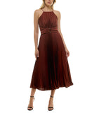 Taylor Womens Halter Belted Pleated Chiffon Midi Dress 4035M Spice Brown 8
