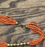 Seed Bead Knot Necklace Red / Gold 31"