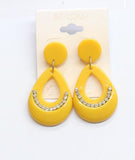 Blossom Fashion Boho Hollow Teardrop Hoop Dangly Post Earrings Yellow 2.25"