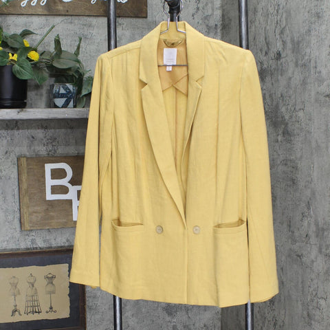LC Lauren Conrad Rough Knit Clip Front Unlined Blazer Jacket Dirty Yellow M