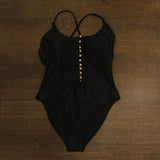 Red Carter Womens Shine Solids Front Button One Piece Swimsuit Black XL