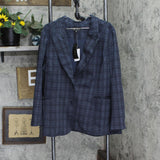 DG2 Womens 2-Button Knit Plus Size Blazer Jacket Coat Gray Plaid 2X
