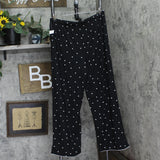 State Of Day Womens Fluid Knit Notched Pajama Set Deep Black Polka Dot L