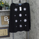 Karen Scott Embellished Christmas Holiday Festive Print Top Black Snowflake XL