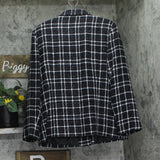 Sag Harbor Womens Lurex Plaid Button Up Blazer Jacket Black / White 16