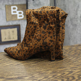 A New Day Mid-Calf Cone Heel Boots with Side Zip Leopard Light Brown 7.5M