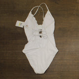 Becca Colette Plunge One-Piece Swimsuit with Crochet Detail 841057 White M