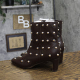 A New Day Wide Width Tigris Low-Shaft Studded Heeled Booties Dark Brown 7.5W