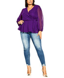 City Chic Womens Trendy Plus Size Wild Dobby V-neck Top Petunia Purple 24W