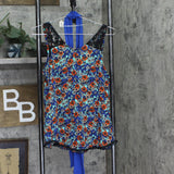 Belle Du Jour Floral Printed Lace Hem Tank Top Blouse With Scarf Blue / Multi M