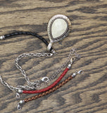 Premier Design Pendant Rolo Chain Necklace Bracelet Silver Gray / Red 15'' + 4''