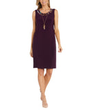 R&M Richards 2-Piece Printed Jacket  with Dress Necklace Eggplant Purple 10P