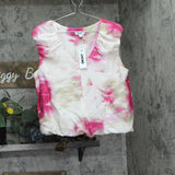 DKNY Womens Floral-Print V-Neck Cap-Sleeve Top May Watercolor Pink Multi L