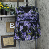 Du Jour Womens Floral Printed Woven Top with Smocked A342170 Violet Purple 2XS