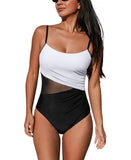 Cupshe Scoop Neck Cutout Back Hook Mesh One Piece Swimsuit Black / White M