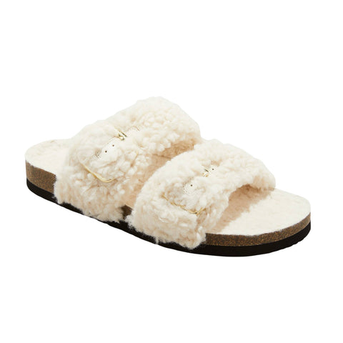 Auden Womens Jane Two Band Buckle Slide Slippers 91308535 Cream Off White 8M