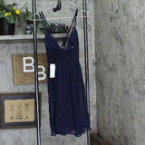 Jump Juniors Chiffon Shirred Short Dress with Deep V Neck 48452 Navy Blue 1