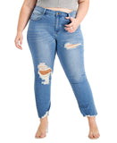 Gogo Jeans Distressed Frayed Straight-Leg Jeans Medium White Wash Blue 20W